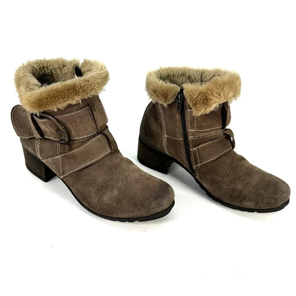 Josef Seibel Tracy Women's Suede Fur Ankle Boot Taupe Tan SZ 39 US 8.5